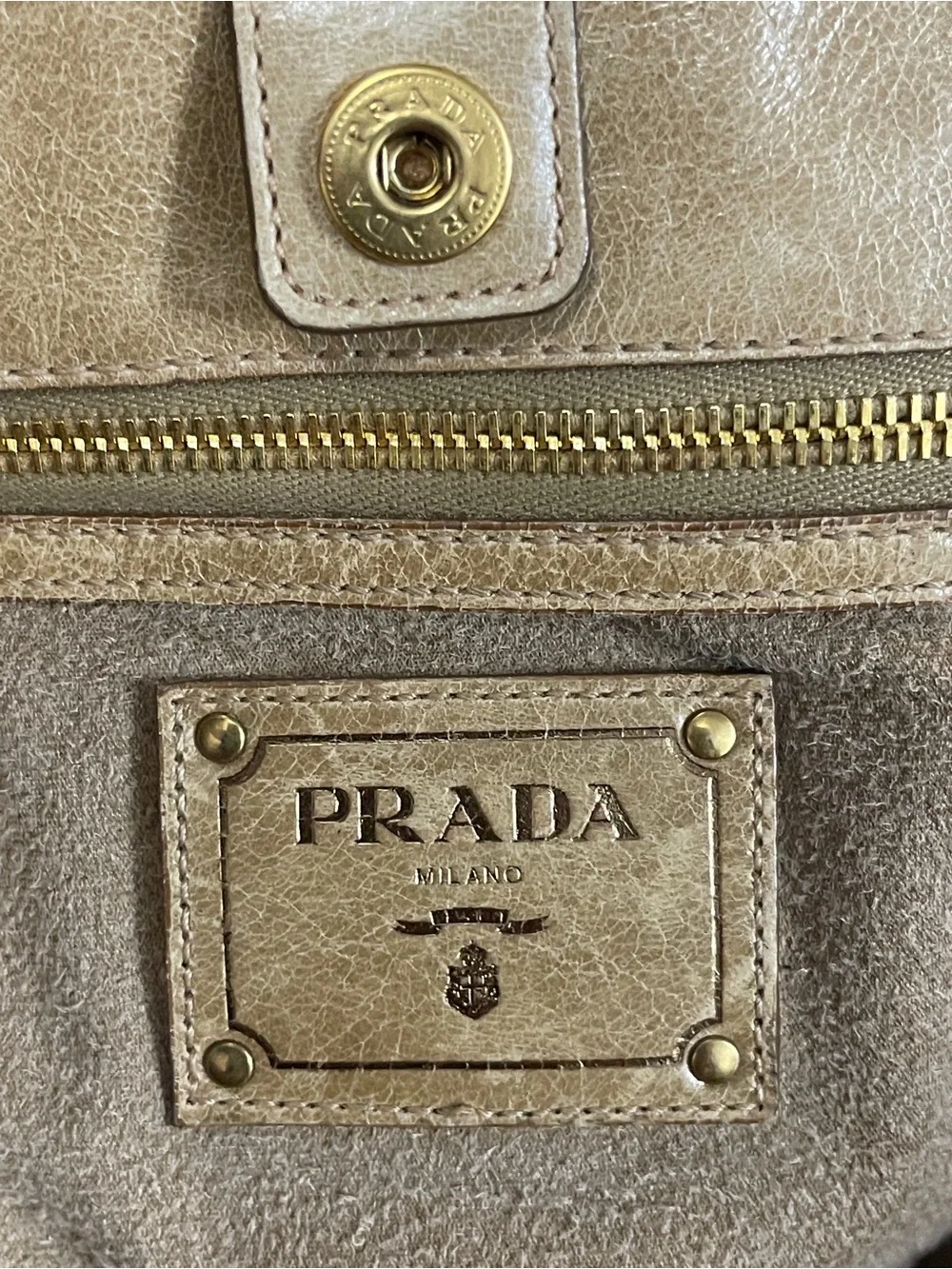 Prada Vitello Shine Distressed Leather Tote Handbag